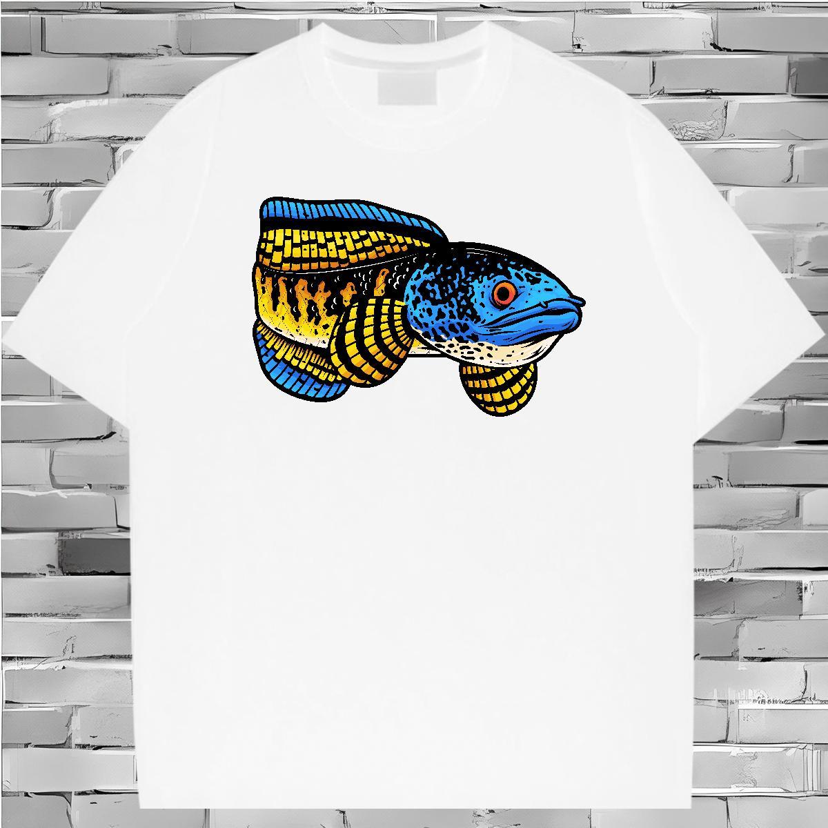 T Shirt For Man 100% Cotton 230g fish Casual Pure Cotton Plus Size Cartoon Mens Tshirts Fashion Brand Polos