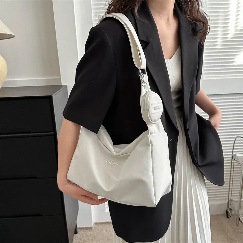 INS Simple Campus Canvas Bag 2023 Spring High Capacity Womens Fashion Girl Single Shoulder Crossbody Bags for Women 240813