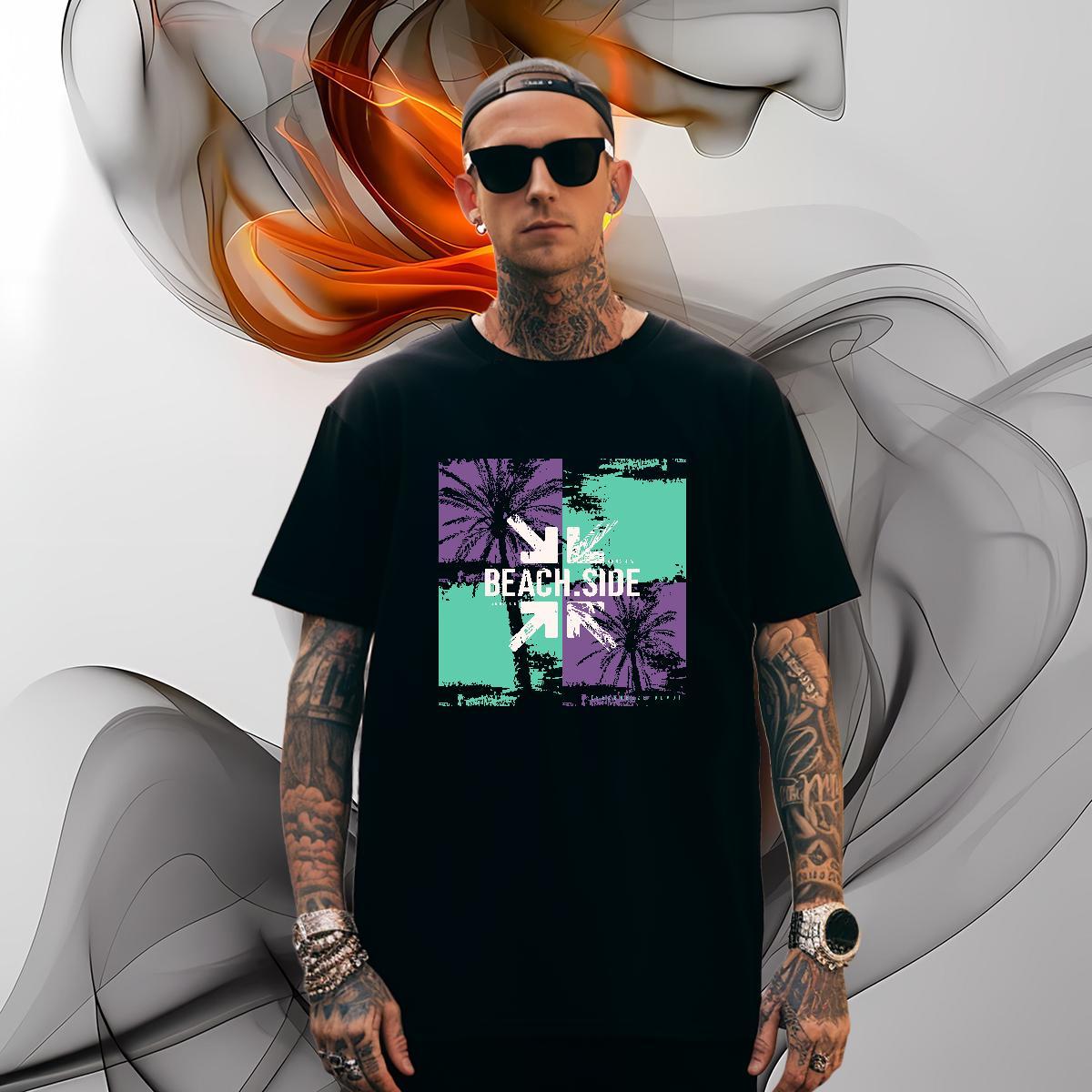 T shirt 230g Pure Cotton painting Sport Crew Neck Breathable Black White Mens Tshirts Designer Popular Clothes