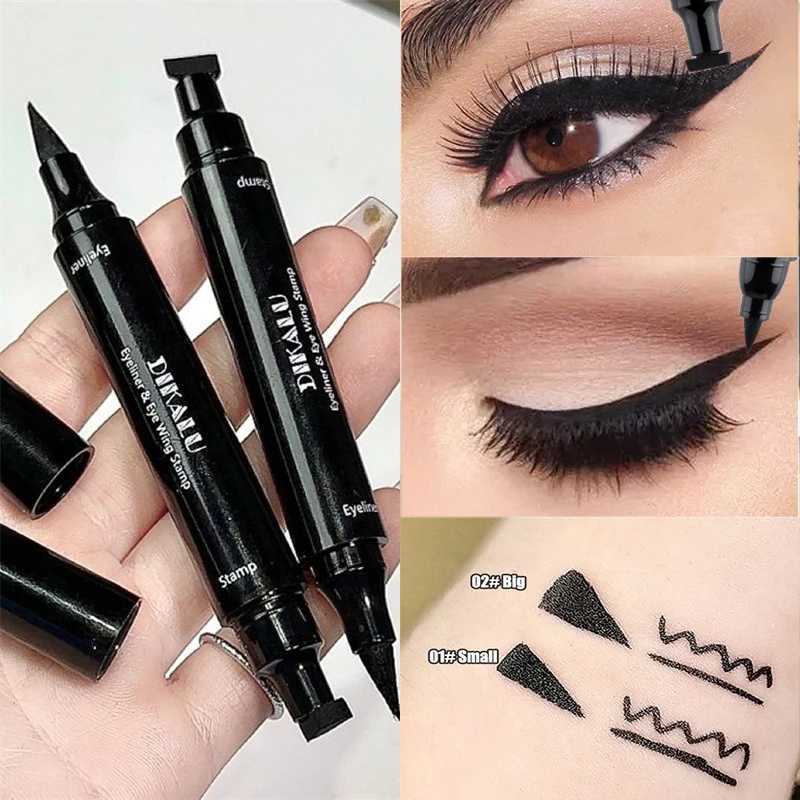 Black Double-ended Triangle Seal Eyeliner Pen Waterproof Lasting Non-smudge Quick-drying Stamp Liquid Eye Liner Pencil Cosmetic Y240813