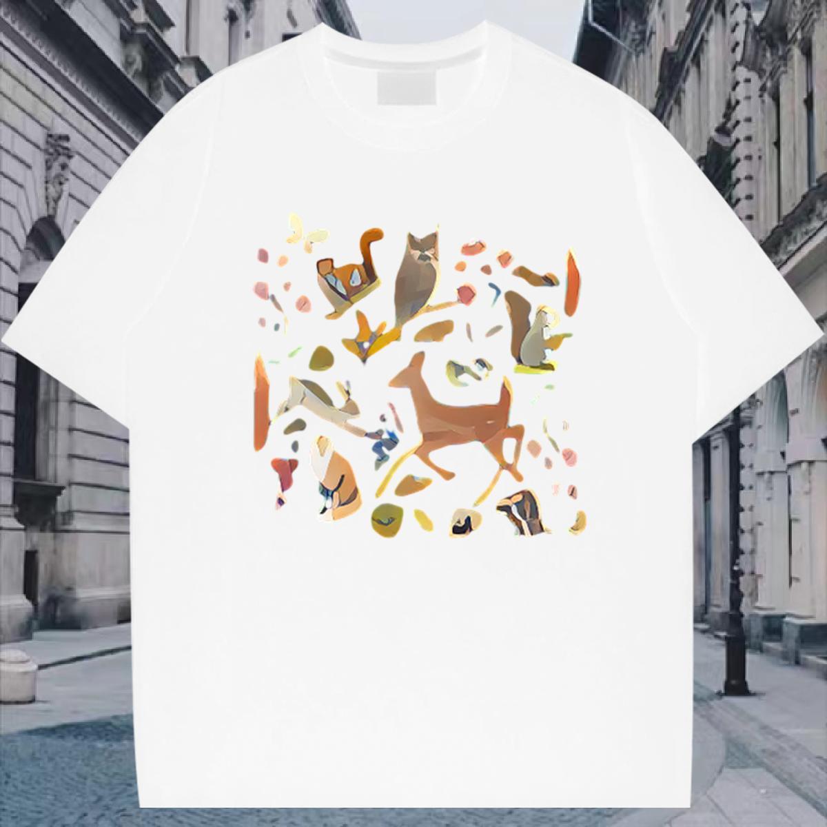T shirt 100% Cotton 230g Deer Beach Short Sleeve O-Neck Asian Size Men Clothes T-Shirt Brand Unisex Tops Tees