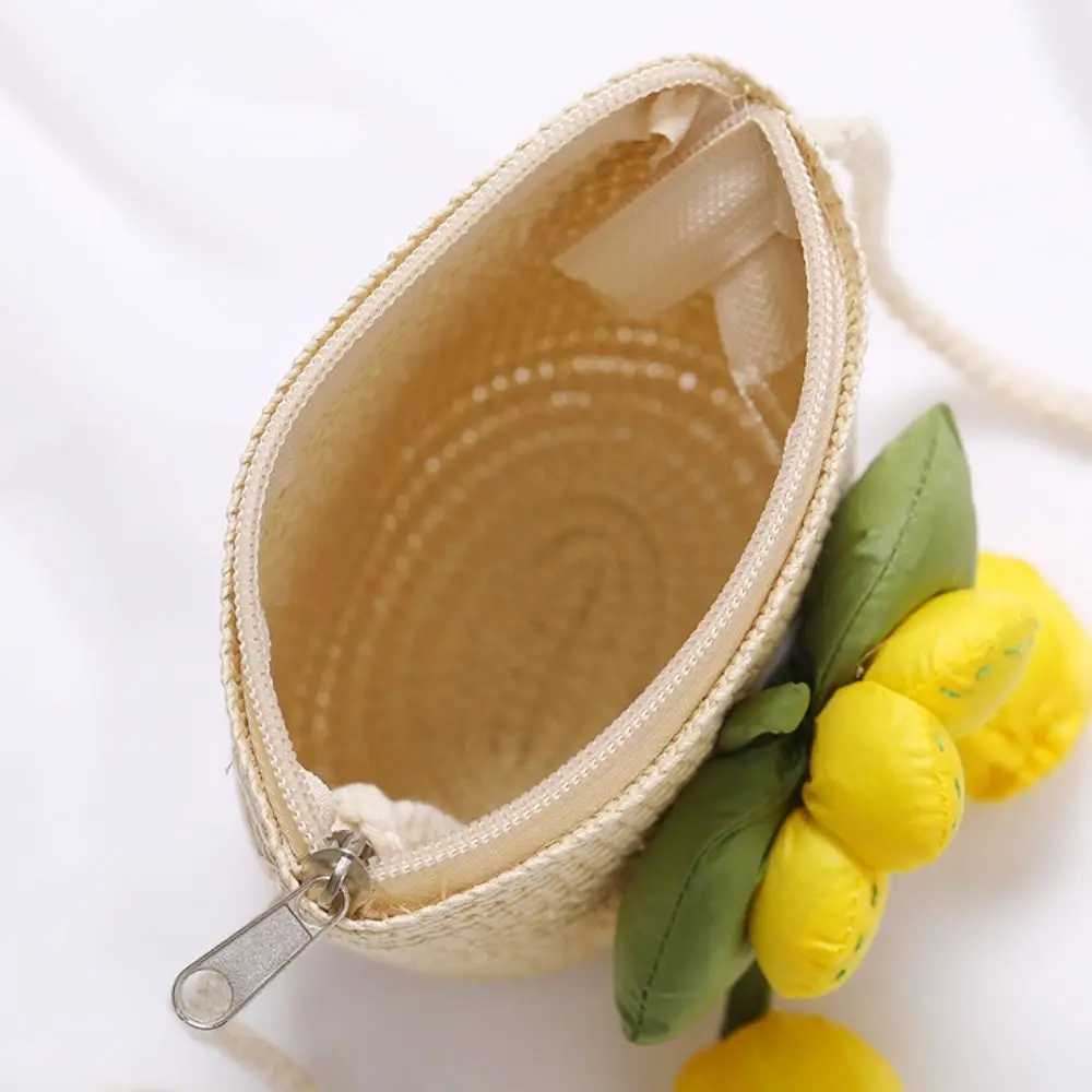 Girls flower bag cute zipper coin wallet cross shaped handbag hand woven photo prop childrens beach bag W240813