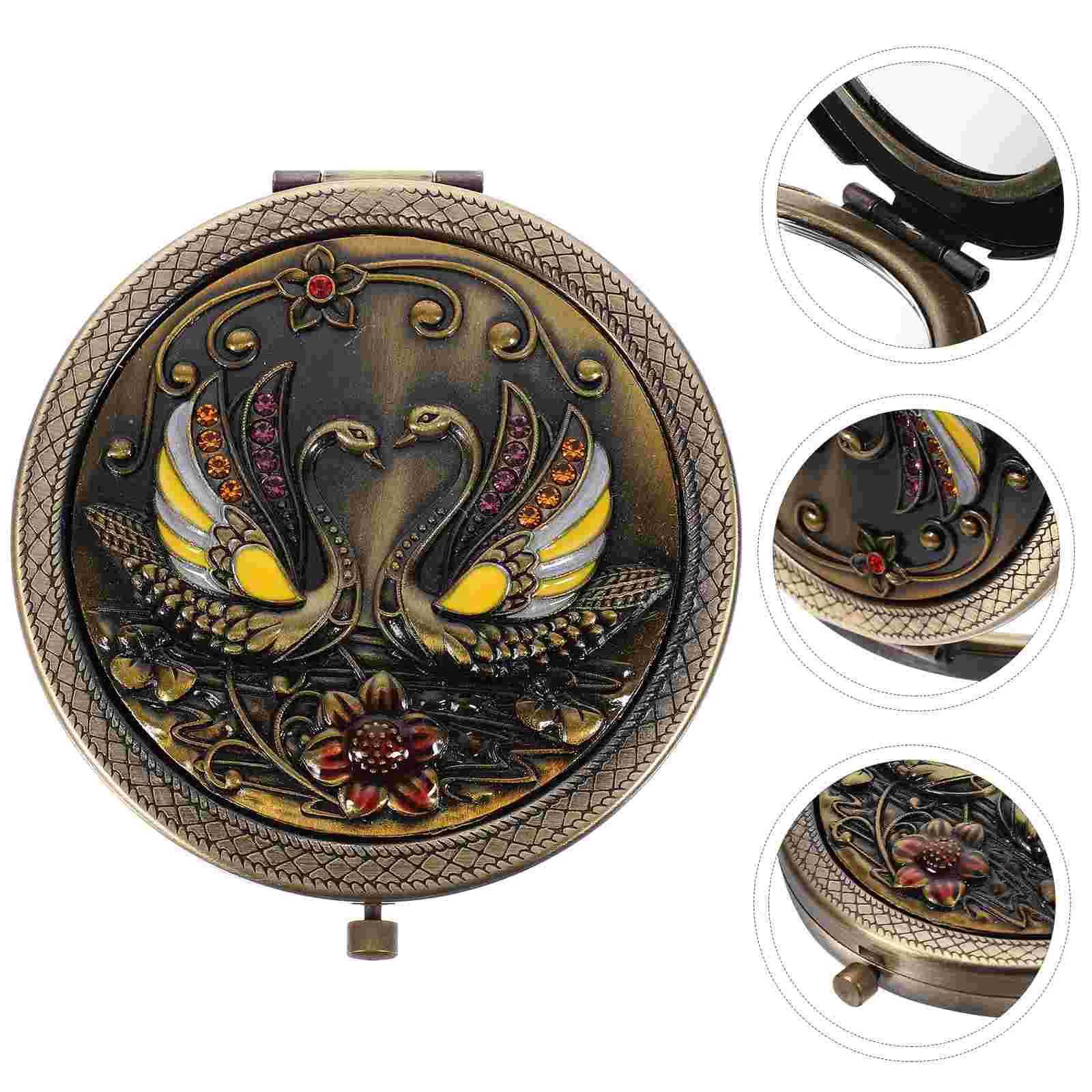Folding vanity mirror travel wallet handheld small compact gift retro makeup metal lady W240813