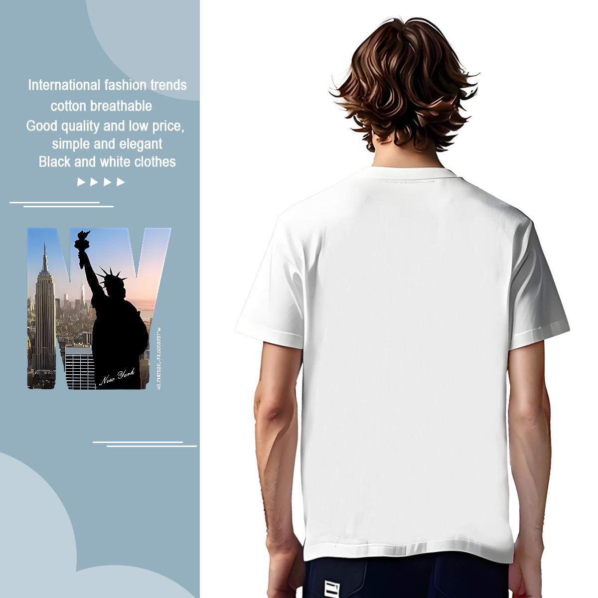 Comfortable T Shirt For Man the Statue of Liberty Breathable Short Sleeve Street Casual Asian Size 230g 100% Cotton Men Tshirts Classic Casual Tee Shi