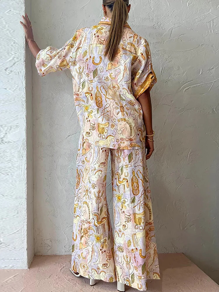 Half Sleeve Single-Breasted Printing Matching Sets Women Spring Summer Loungewear Two Pieces Outfit Streetwear Drop 240813