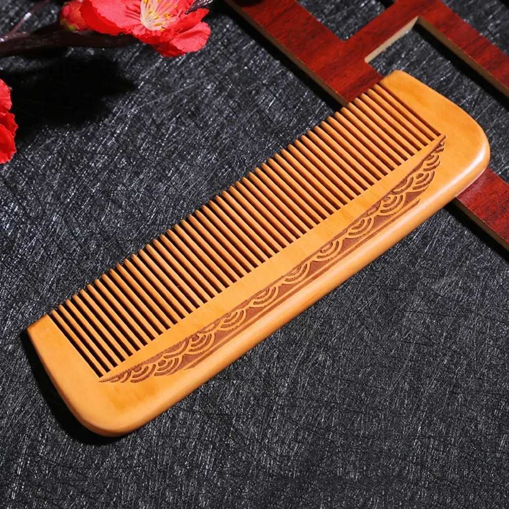 Natural carved peach wood comb thick wood comb curly massage hair comb anti-static sandalwood hair styling tool W240813