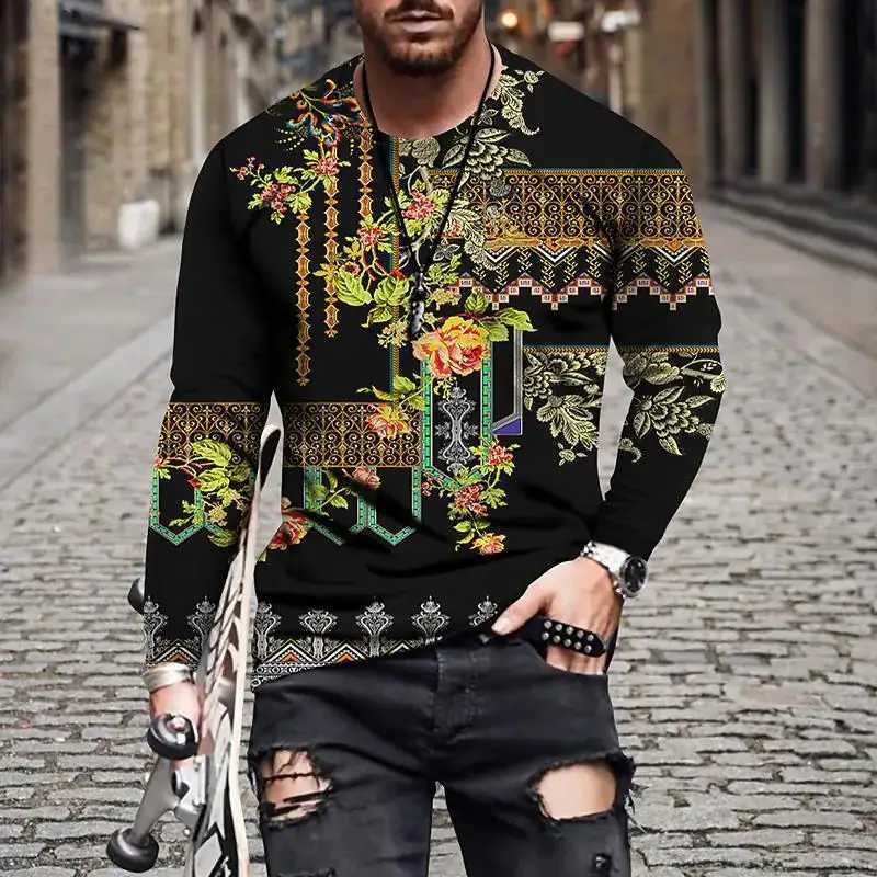 Spring and Summer New Mens Casual Long-sleeved T-shirt Sports 3D Printing T-shirt Wild Casual Mens Long-sleeved T-shirtM240814