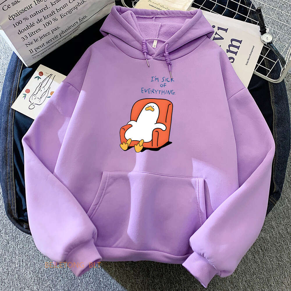 SICK I'M EVERYHING Funny Duck Cartoon Hoodies Men Casual Sweatshirts for Women Winter Fleece Haruku Plus Size Street Hoody
