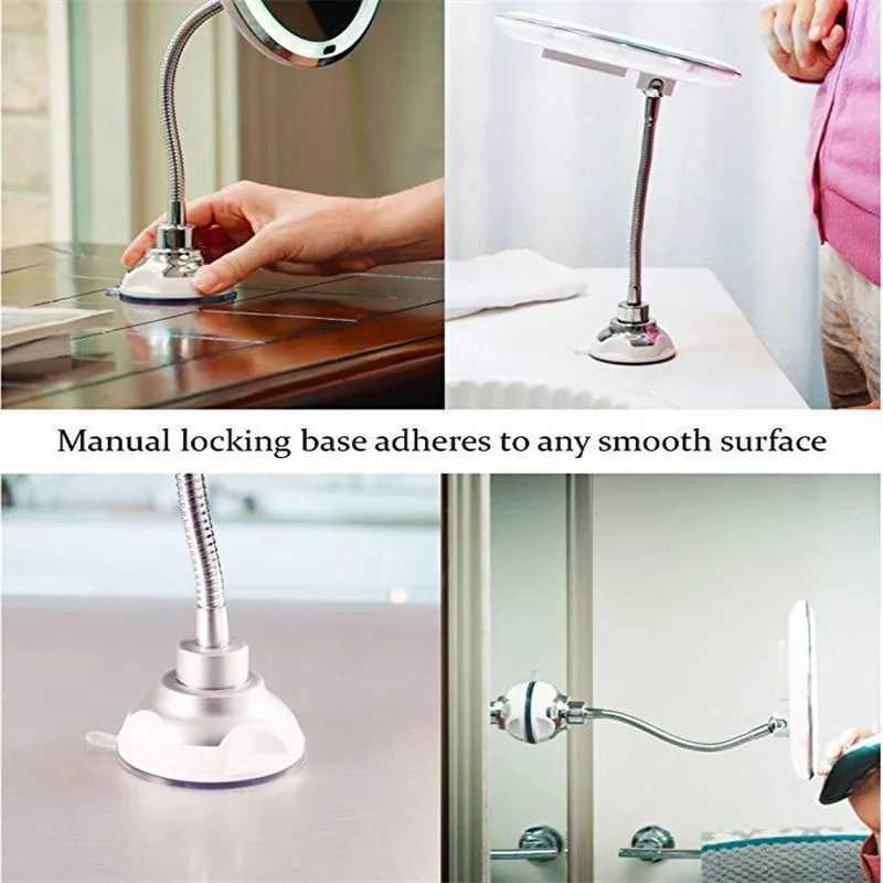 360 degree rotating 10X magnifying LED makeup mirror compact suction cup folding makeup mirror with LED light makeup tool W240813