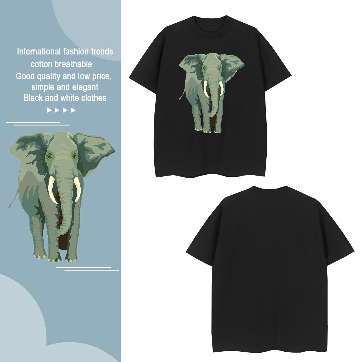 Classic T-Shirts for Men Elephant Breathable Short Sleeve Hip Hop Anime Print 230g Cotton Tshirts Designer Fashion Tee Shirt