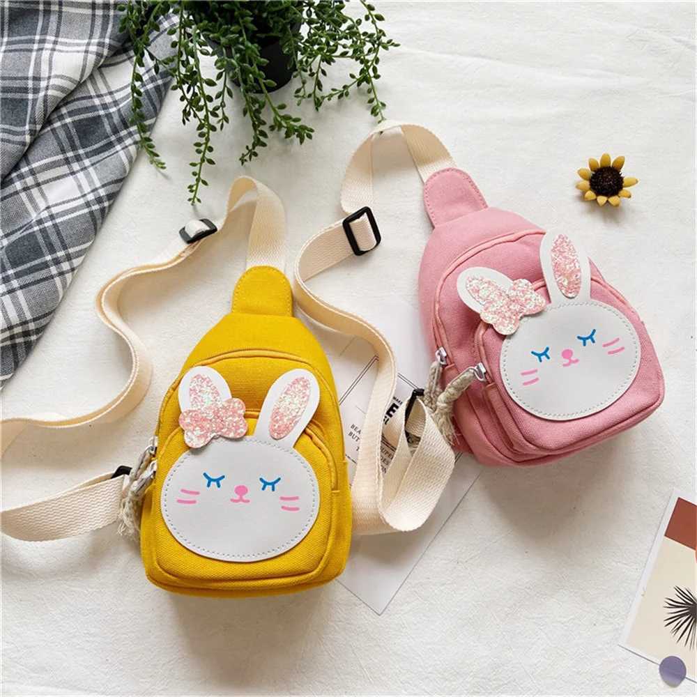 Cute bunny cross bag girl mini bunny canvas bag new chest bag childrens wallet large capacity waist bag shopping bag W240906