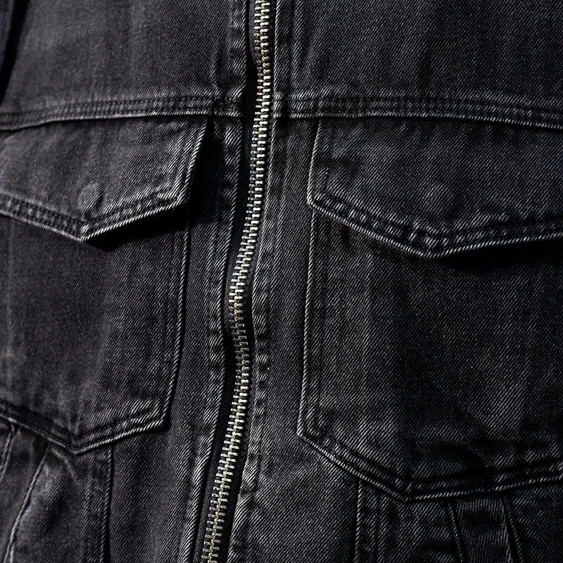 casual fully matched ribbed stand up collar denim jacket mens zipper slim fit street fashion retro 240808
