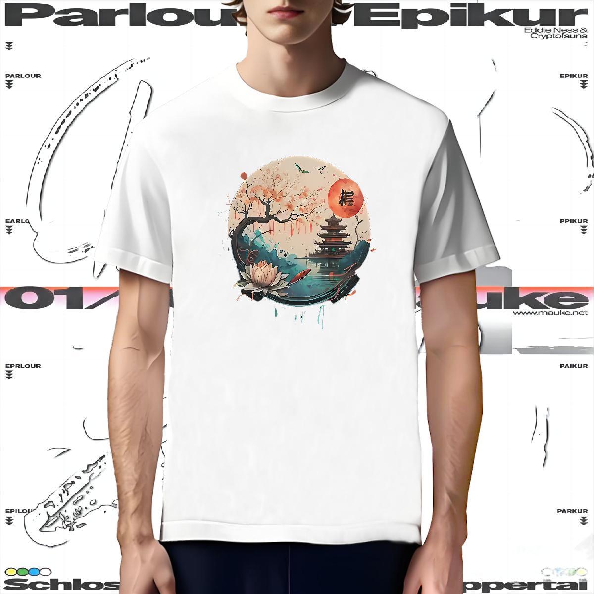 Soft Mens T Shirts Tower O-Neck Short Sleeve Hip Hop Street Cartoon Print 230g 100% Cotton Tshirts 2024 Summer Polos