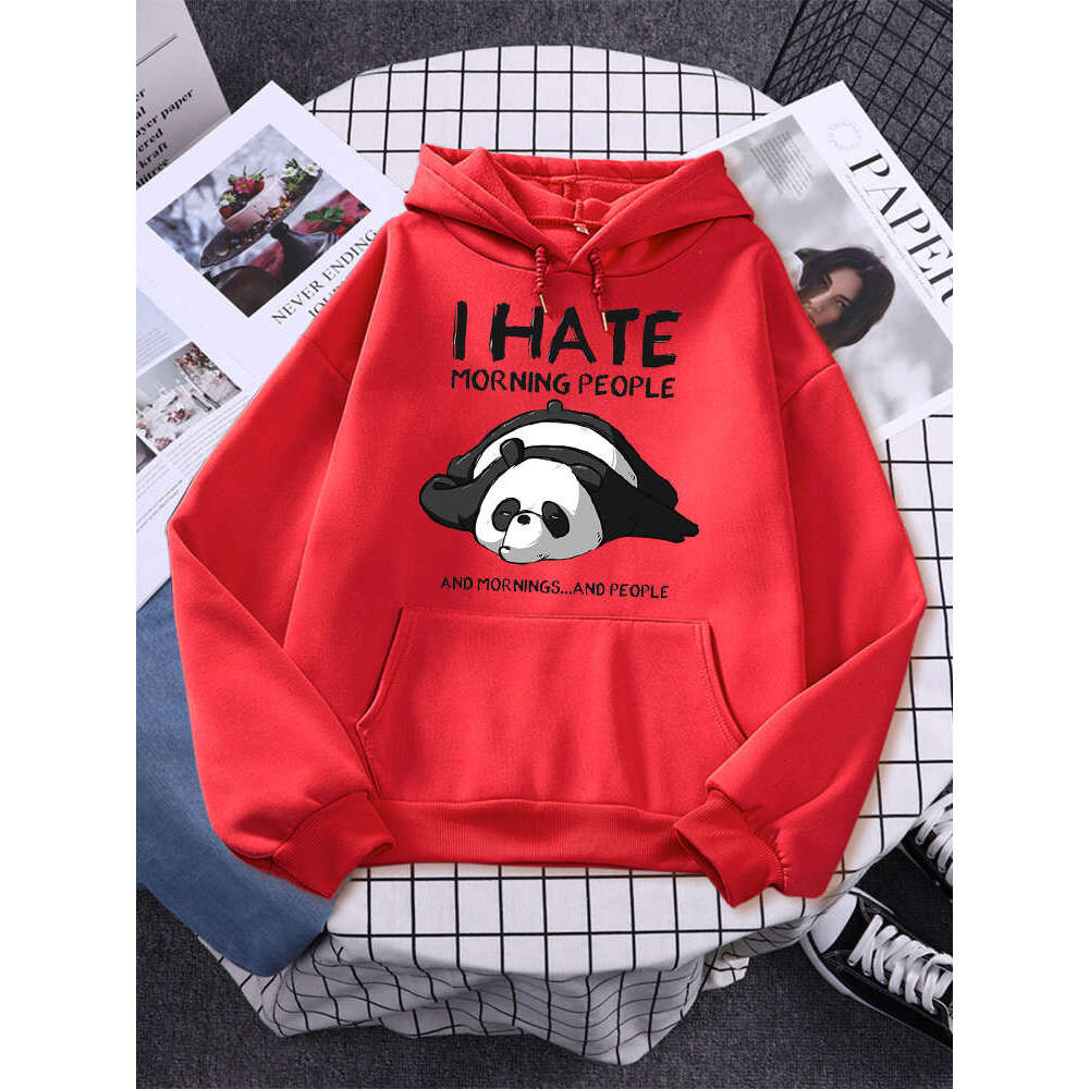 Panda Lazy I Hate Morning People Prints Hoody Woman Casual Hoodies Plus Size Sweatshirt Haruku Girl Autumn Warm Sudaderas Tops