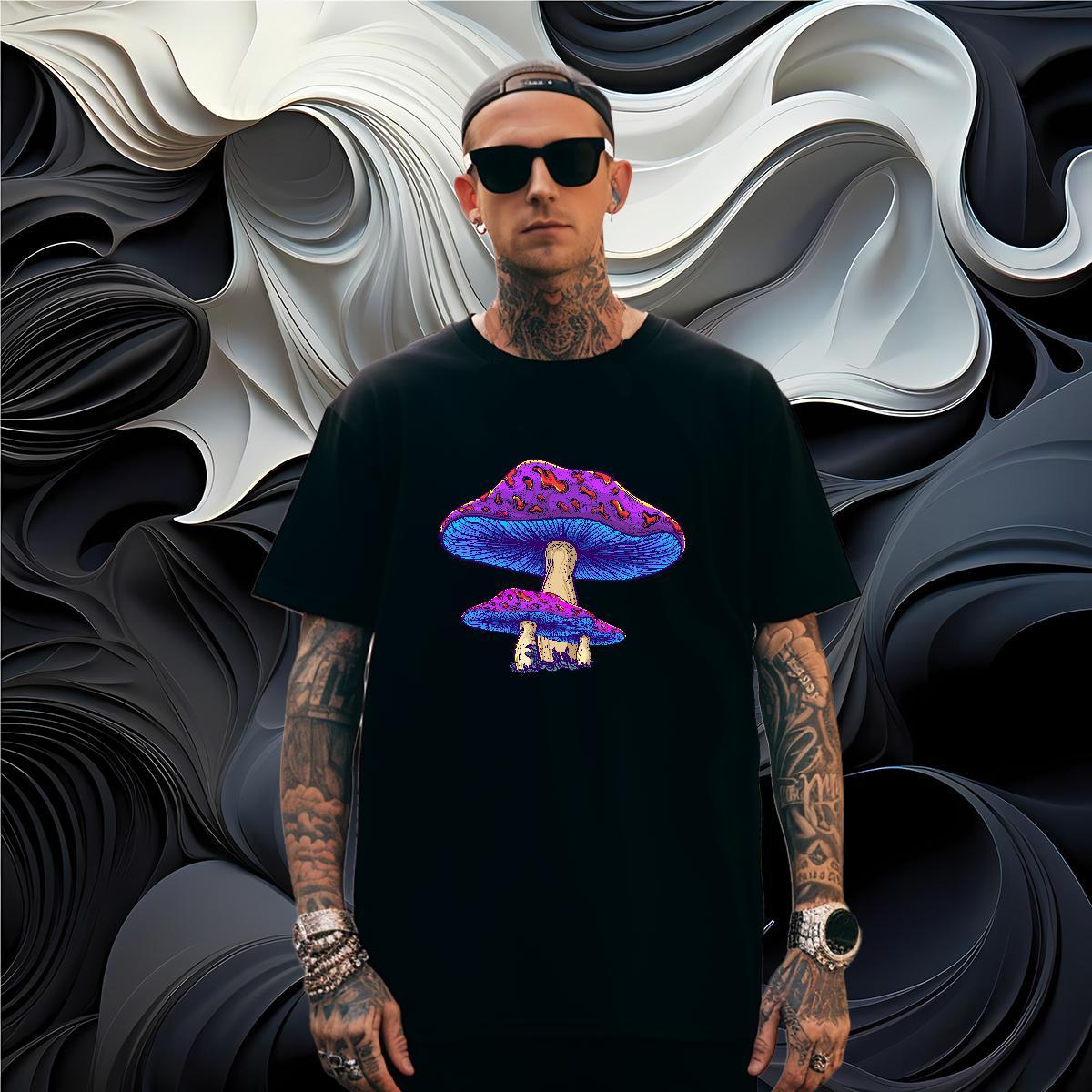 Loose Fit mushroom T-Shirts for Men Hip Hop Street Tshirt for Man Woman 230g 100% Cotton Customized Round Neck Short Sleeve Custom Print Plus Size Clo