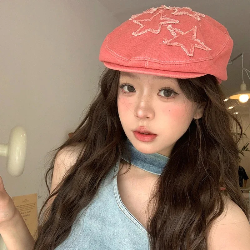 Y2k Personalized Star Washed Cotton Forward Hats for Men and Women Summer Fashion Versatile Street Sunscreen Trend Berets Cap 240805