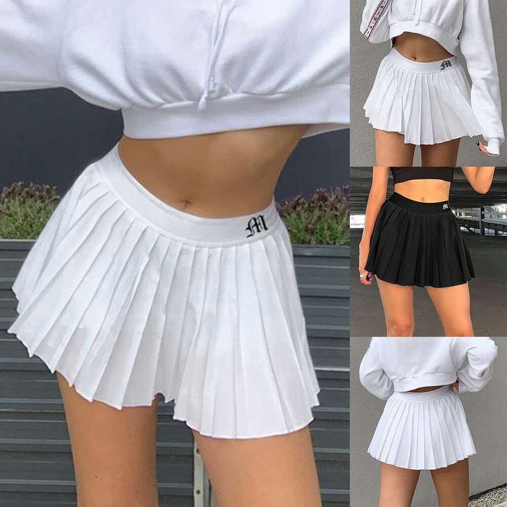 Pleated Women'S Mini Solid Color Letters Embroidered Y2k Korean Tennis Student Dance Skirt High Waist A-Line Skirts s