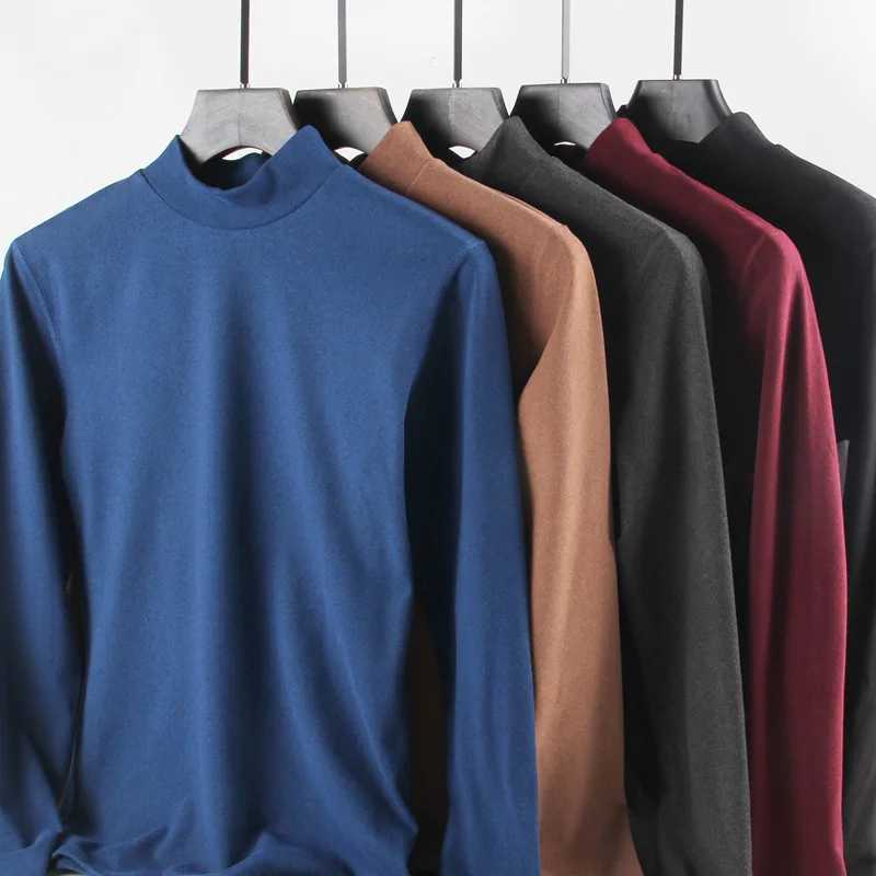 Winter Warm Half High Collar Fashion Thermal Underwear Men Mock Neck Basic Plain T-shirt Blouse Pullover Long Sleeve Top FashionM240814