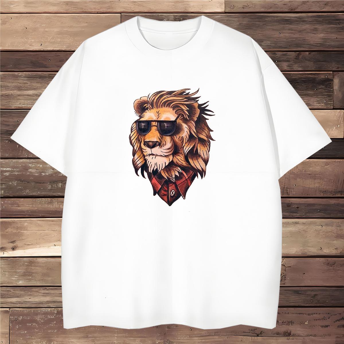 Mens T Shirts 230g Pure Cotton lion Beach Breathable Soft DIY Men Tees Stylist Brand Tee Shirt