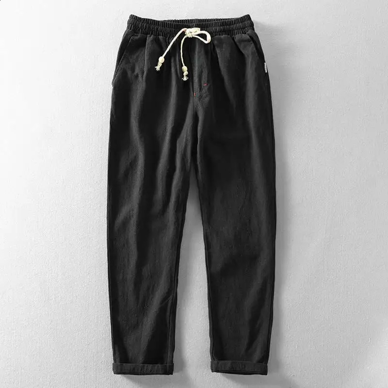 Men Clothing Summer Harajuku Breathable Loose Cotton Linen Pants Y2K Trend Youth Casual Streetwear Solid Drawstring Trousers 240814