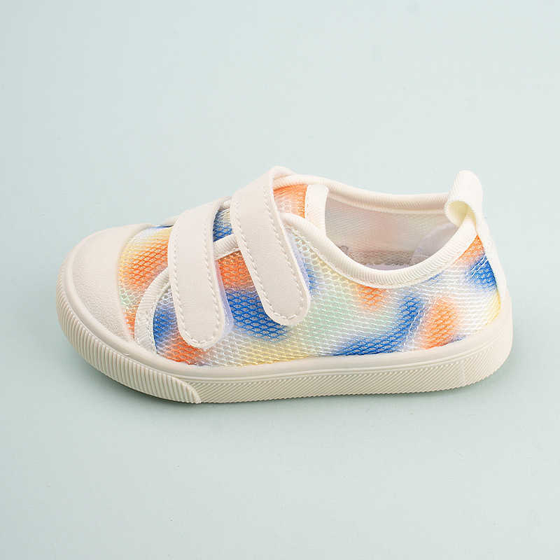 Sneakers 2024 Summer New Boys and Girls Baotou Breathable Mesh Shoes Casual Soft Bottom Hollow Mesh Velcro Childrens Shoes H240805