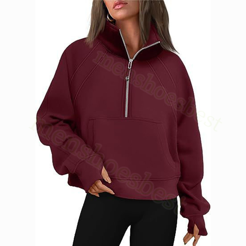 Womens Half Zip Hoodie Jacket Designer Sweater Women Workout Sport Coat Fitness Activewear Top Solid Zipper Sweatshirt Sports Gym Clothes Asian Size S
