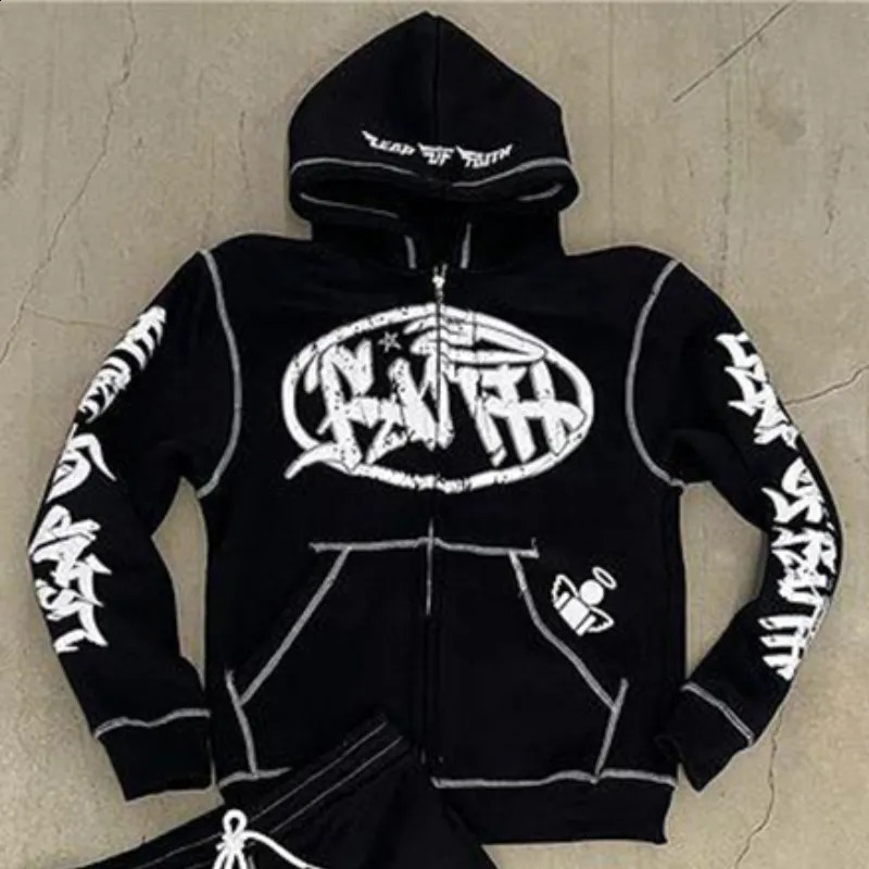 Goth Hoodies Women High Street Harajuku Retro Hip Hop Y2K Zip Up Hoodie Loose Sweatshirt Hoodie Clothes Hoodie streetwear kpop 240809