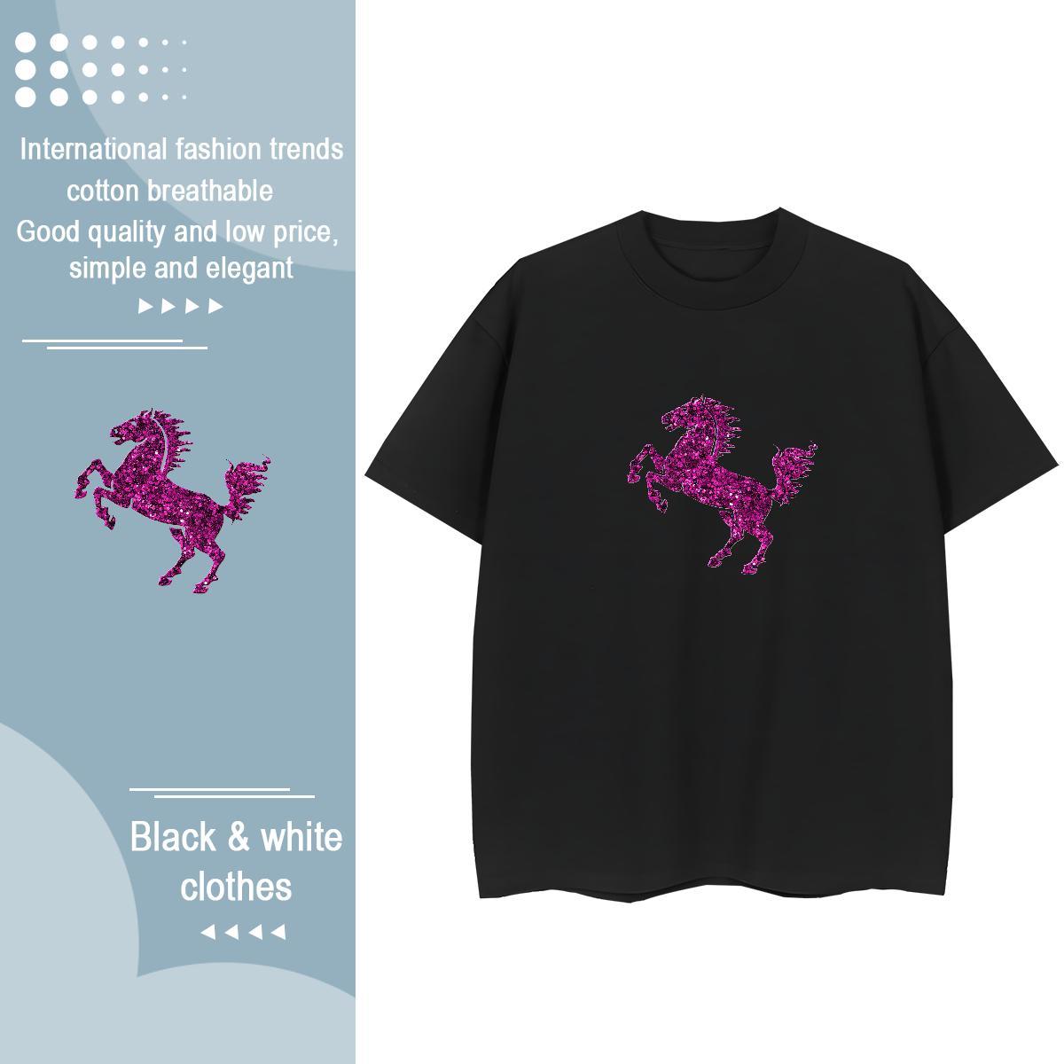 Free Shipping T Shirt For Man horse O Neck Short Sleeves Casual Beach DIY Logo Oversized 100% Cotton 230g Couples T Shirts Classic Casual Tops