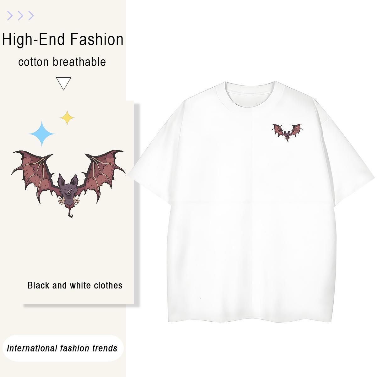 Mens T Shirts 230g Pure Cotton bat Home Outdoor Crew Neck Breathable Anime Print Couples T Shirts Fashion Design Loose Fit Clothings