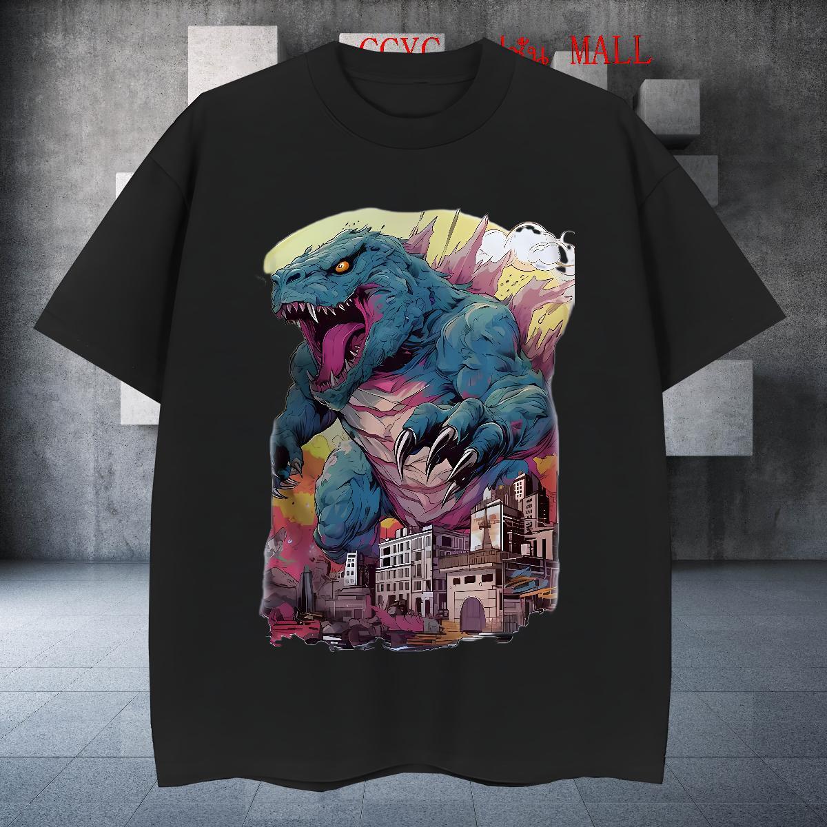Loose T Shirt For Man dinosaur Crew Neck Breathable Hip Hop DIY Logo Oversized 230g 100% Cotton Couples T Shirts 2024 New Tee Shirt