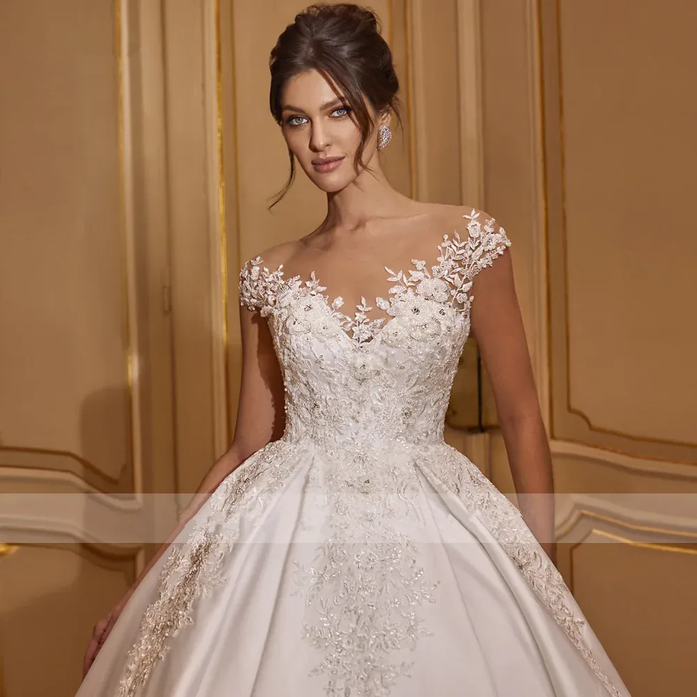 Wedding Dresses 2024 Garden ridal Gown Portrait Lace Applique Beads Ruched Pleats Sweep Train Wedding Gowns for Brides Plus size