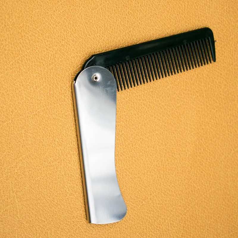Sdotter Foldable Stainless Steel Comb Portable Mens Oil Head Mouse Beard Brush Comb Beauty Pocket Clip Salon Styling Acc W240813