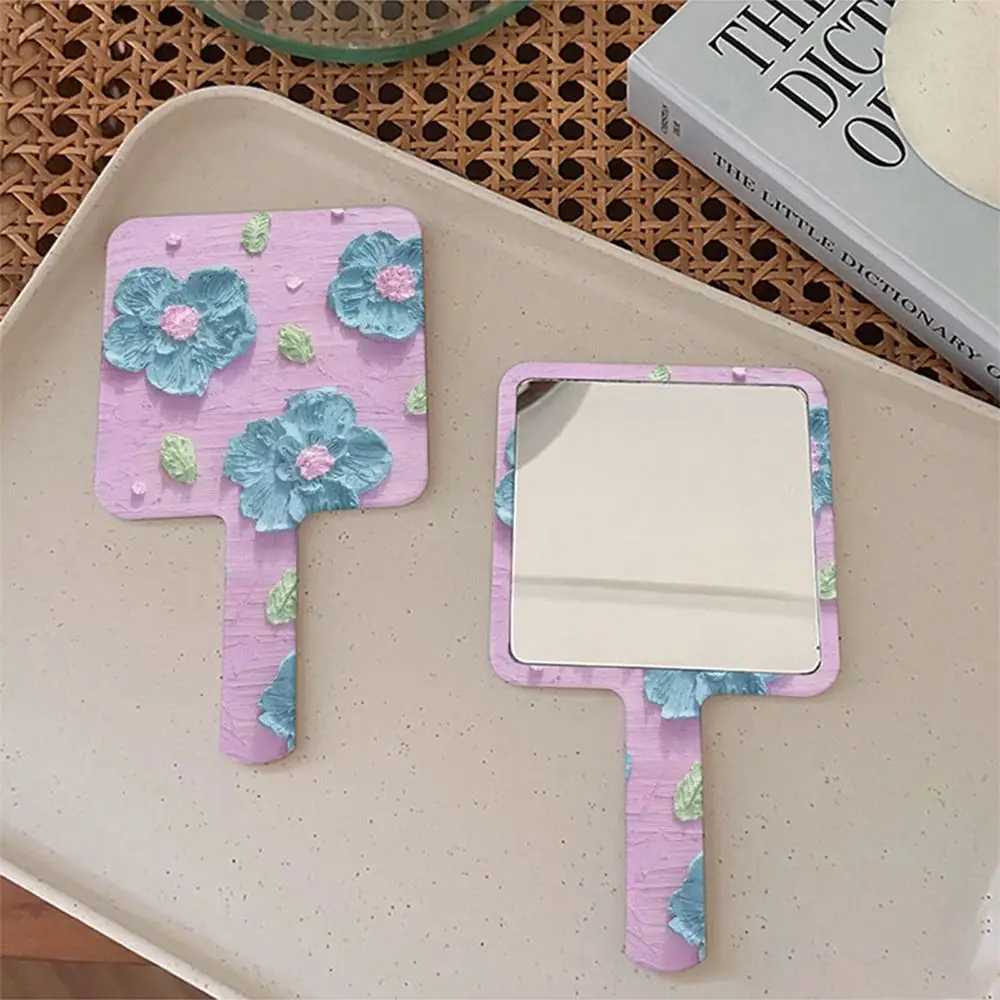 Handheld makeup mirror portable creative flower makeup tool ideal square makeup mirror for women W240813