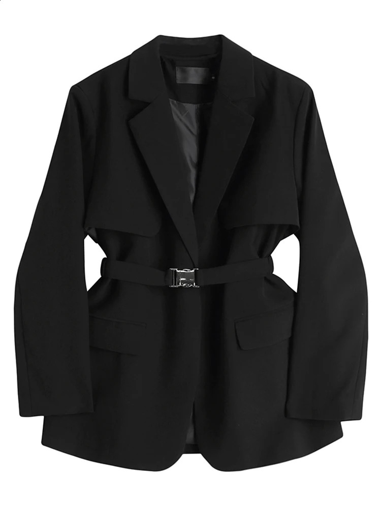 LANMREM Fashion Solid Blazers For Women Patchwork Notched Long Sleeves Belt Coat Streetwear Autumn Clothing 2AA1139 240813