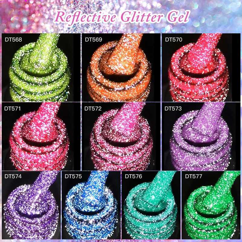 MEET ACROSS 7ml Reflective Fluorescent Gel Nail Polish Flashy Glitter Semi Permanent Varnish For Manicures Need Base Top CoatM240814