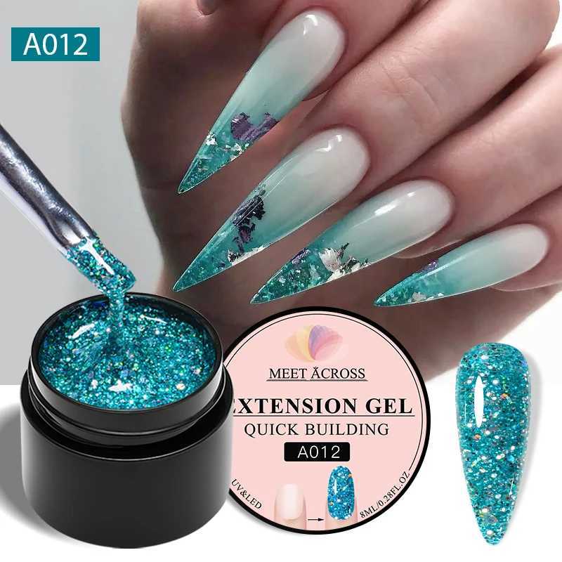 MEET ACROSS 8ml Pink Glitter Quick Extension Gel Nail Polish Semi Permanent Nail Art UV LED Nails Hard Gel ManicureM240814