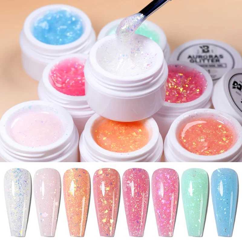 BOZLIN 15ml Aurora Glitter Extension Nail Gel Polish Shining Glimmer Semi Permanent Soak Off Color Extension Gel Rhinestone GlueM240814