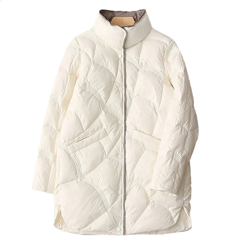 Winter Fashion Stand Collar X-Long Women Down Jackets Female Casual Loose Ultra Lightweigh White Duck Down Warm Coat 240813
