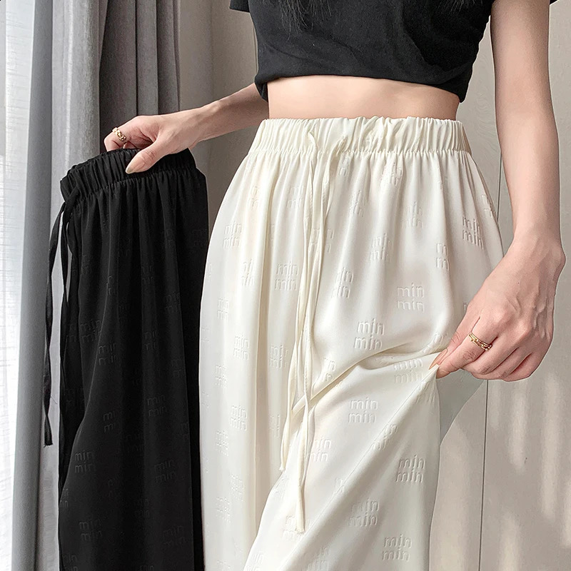 Hanging ice silk satin wide leg pants for women in spring and summer high-end loose straight leg floor pants 240813