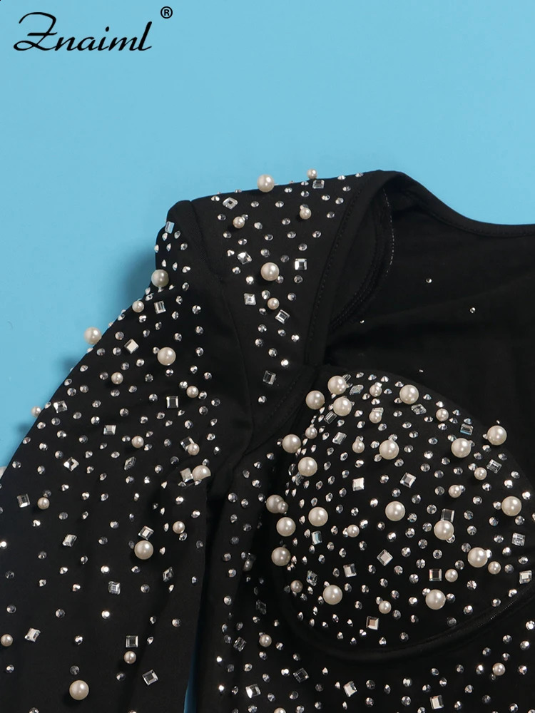 Znaiml Sexy Birthday Party Vestidos Women Diamonds Rhinestones Long Sleeve Sweetheart Collar Nightclub Prom Bodycon Mini Dress 240814
