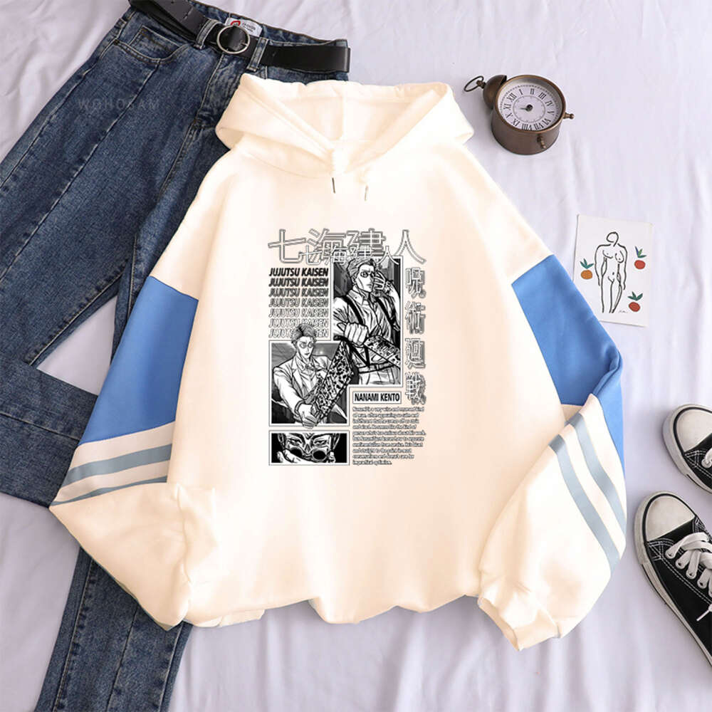 Kento Nanami Jujutsu Kaisen Print Hoodies Haruku Patchwork Men Women Plus Size Hoody Autumn Winter Fleece Hooded Sweatshirts