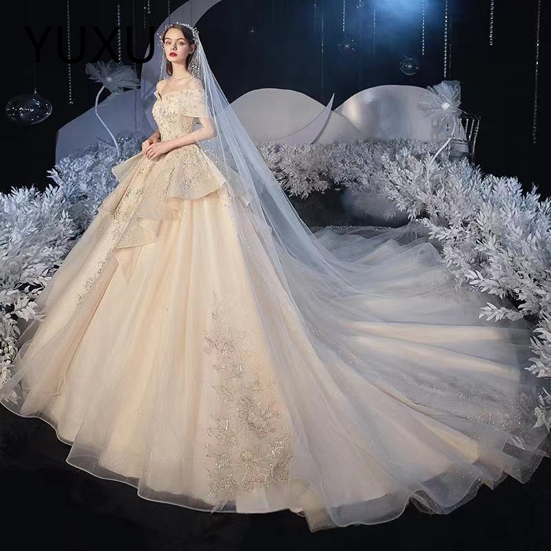 2024 Luxury Embroidery Ball Gowns Wedding Dresses off shoulder Princess Gown Corset Sweetheart Organza Ruffles Cathedral Train Bridal Dress Plus Size 