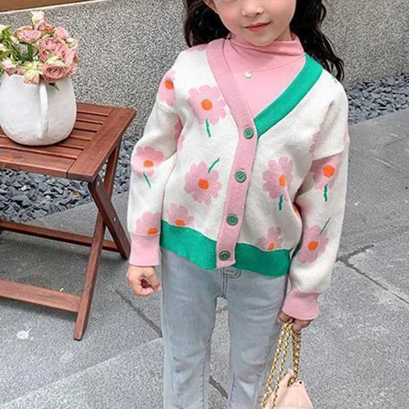 Fashion floral printed childrens coat long sleeved cardigan autumn baby girl knitted casual top spring jacket 0-9T W240813