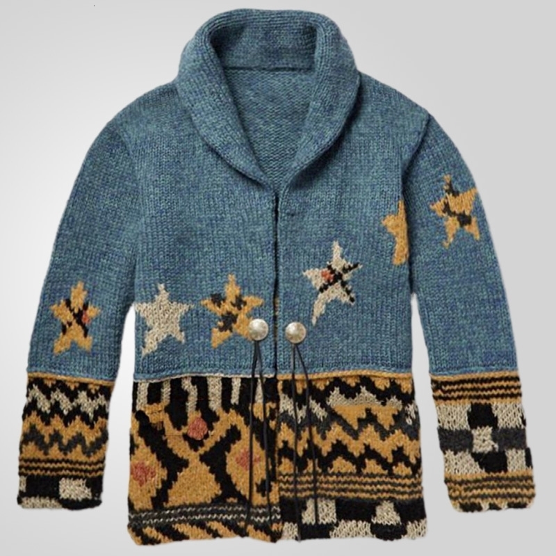 Mens Autumn and Winter Fashion Jacquard Sweater with Lapel Medium Long Personality Youth Outdoor Cardigan Coat M3XL 240813