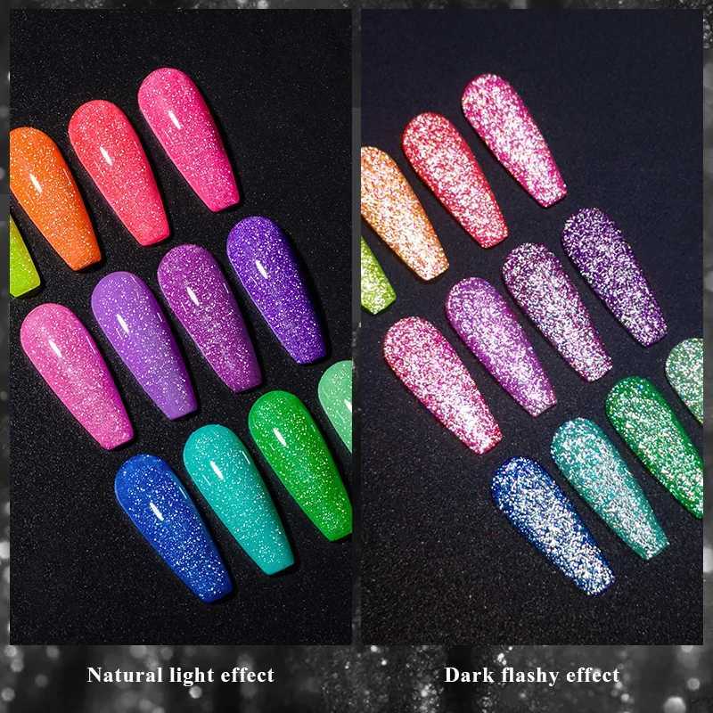 MEET ACROSS 7ml Reflective Fluorescent Gel Nail Polish Flashy Glitter Semi Permanent Varnish For Manicures Need Base Top CoatM240814