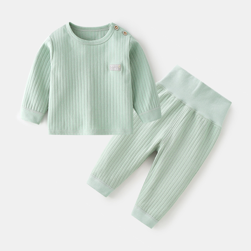 Baby underwear set boys and girls pure cotton stand collar shoulder buckle two children's autumn and winter jacquard long Johns high waist