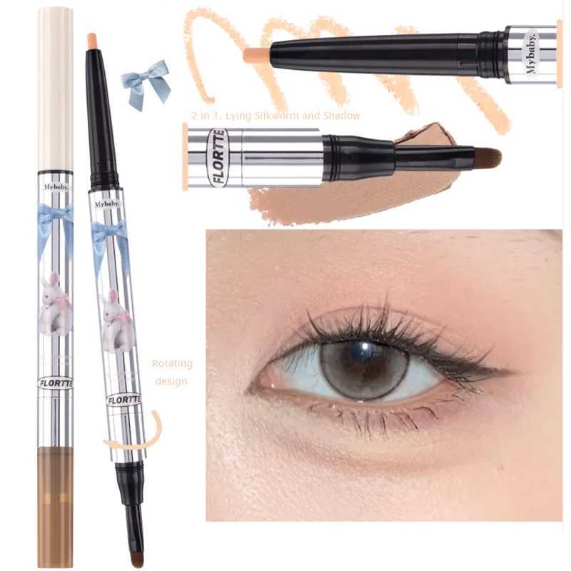 FLORTTE Double Head Horizontal Lying Silkworm Pen Peng Shadow Pencil Matte Shimmer Eyeliner Gel Pen Highlights Y240813