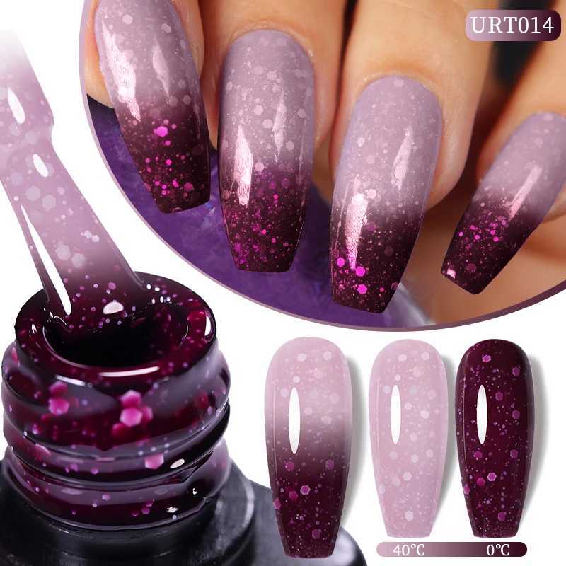 UR SUGAR 7.5ml Thermal Laser Glitter Gel Semi Permanent Soak Off UV Gel Temperature Color Change Sequins Nail Art VarnishM240814