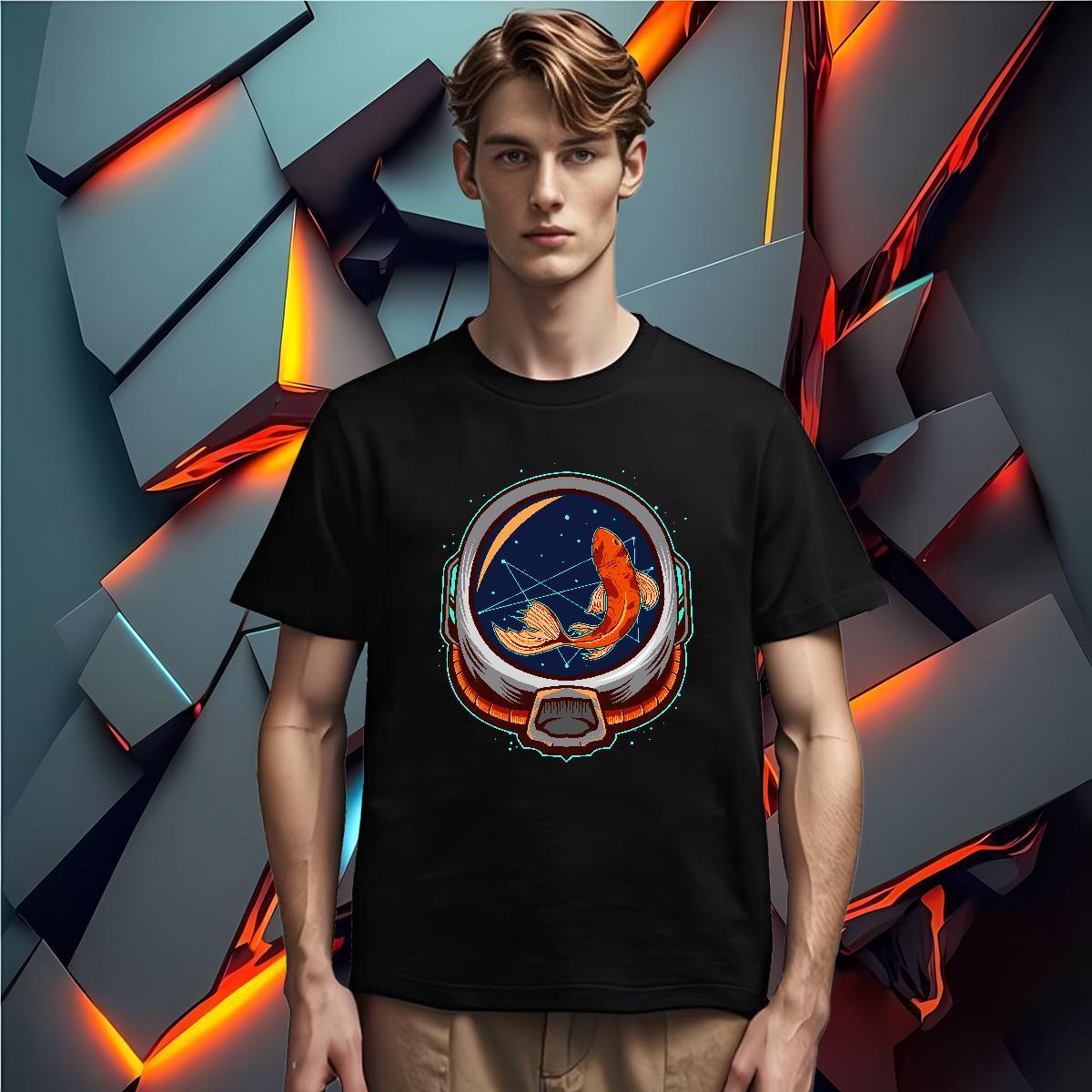 Men T Shirts 230g 100% Cotton cosmonaut Street Wear Breathable Soft Floral Print Tshirts Custom Loose Fit Polos