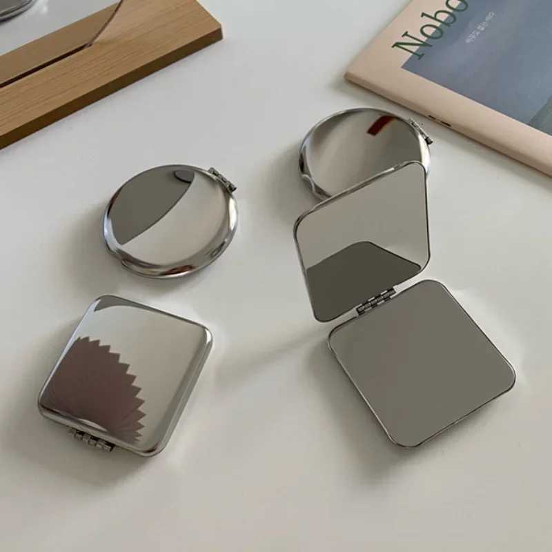 Ins Portable Simple Stainless Steel Double sided Makeup Mirror Handheld Pocket Folding Makeup Mirror Beauty Accessories W240813